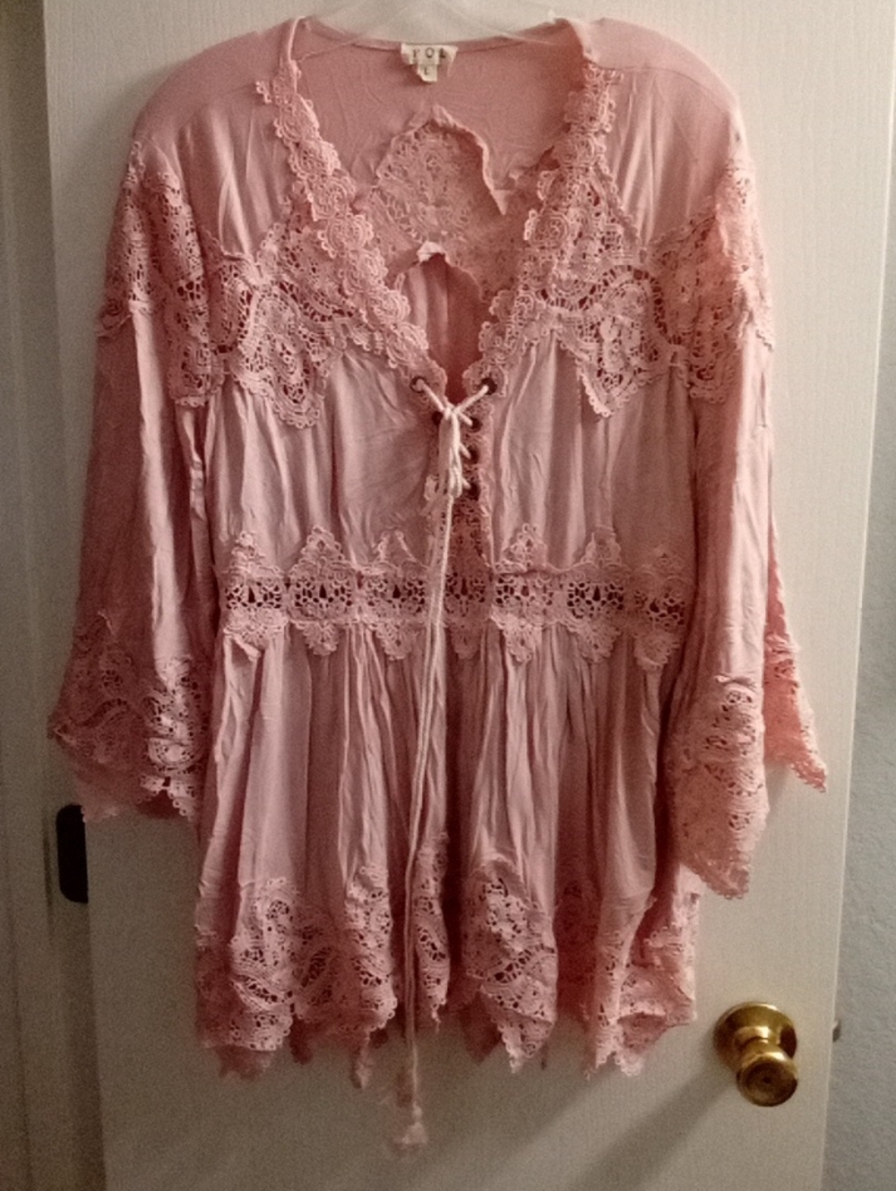 POL Pink Lace-Trim Tunic Robe